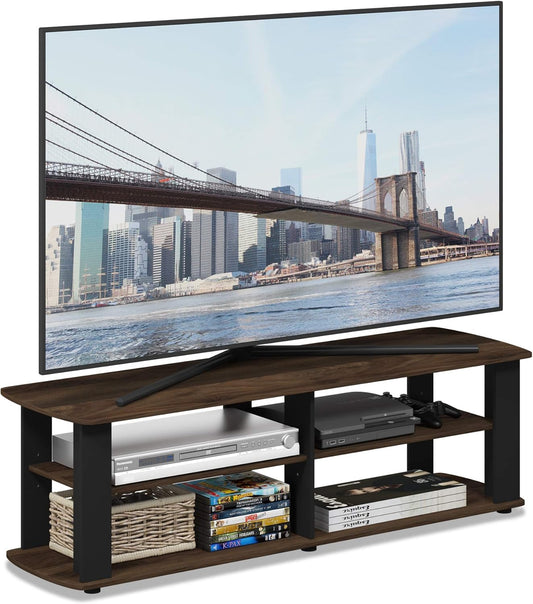 FURINNO Nelly Entertainment Center TV Stand, Short 43.3"(W) x13.4(H) x13.1(D), Columbia Walnut/Black