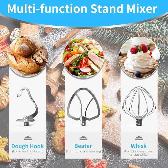 Stand Mixer 9 IN 1, 850W Tilt-Head Multifunctional Electric Mixer with 8 QT Stainless Steel Bowl, 1.5L Glass Jar, Meat Grinder, Hook, Whisk, Beater Dishwasher Safe (Blue)