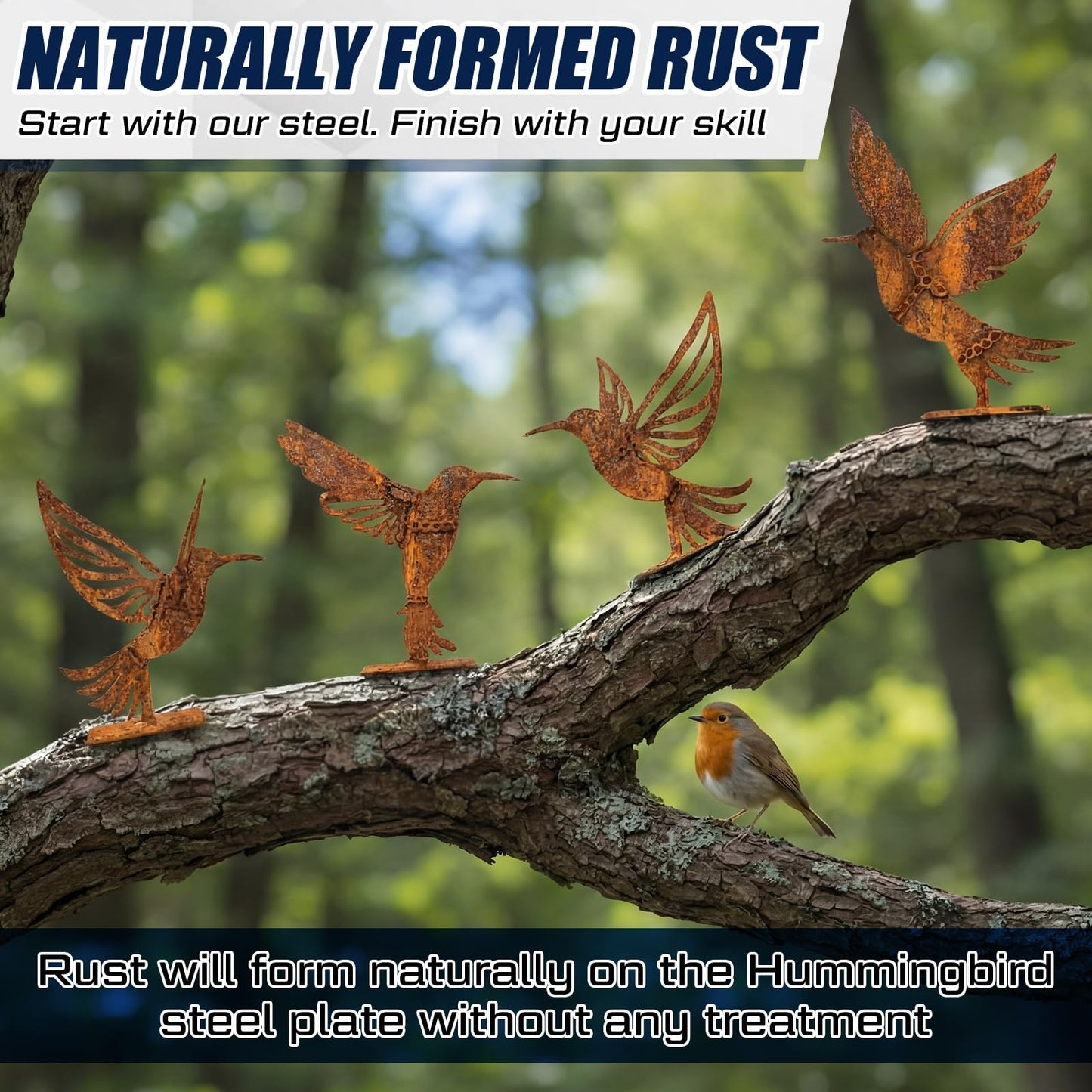 Otoolling 4 Pcs Hummingbird Welding Kit for Practice, Outdoor Metal Birds Decor for Yard, Wall & Fence Hummingbirds Craft Statue Ornaments Rustic Garden Sculptures Farmhouse Decor with Metal Base