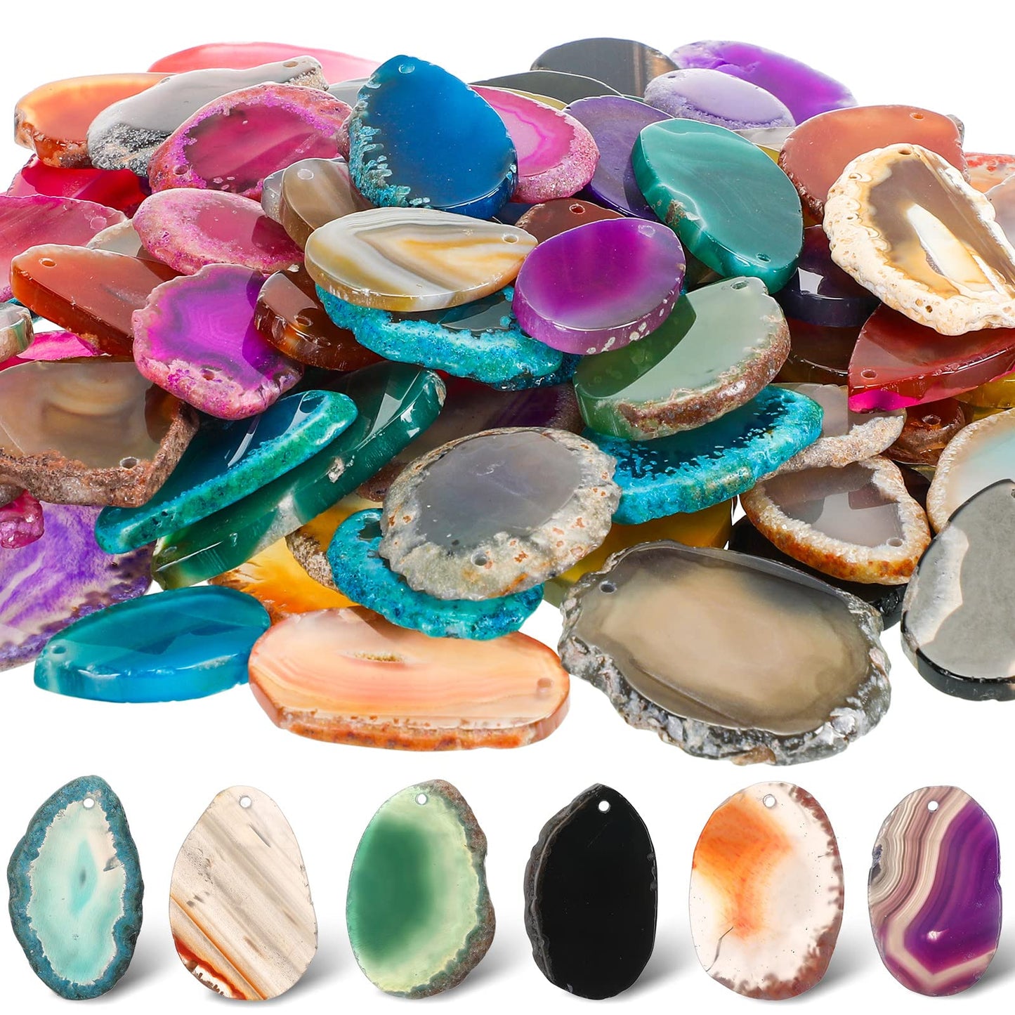 Nuenen 50 Pcs Polished Agate Slices Bulk Light Table Slices Crystals Healing Crystals Geode Stones Irregular Agate Pendants Gemstones for DIY Jewelry Making Home Decor(Medium)