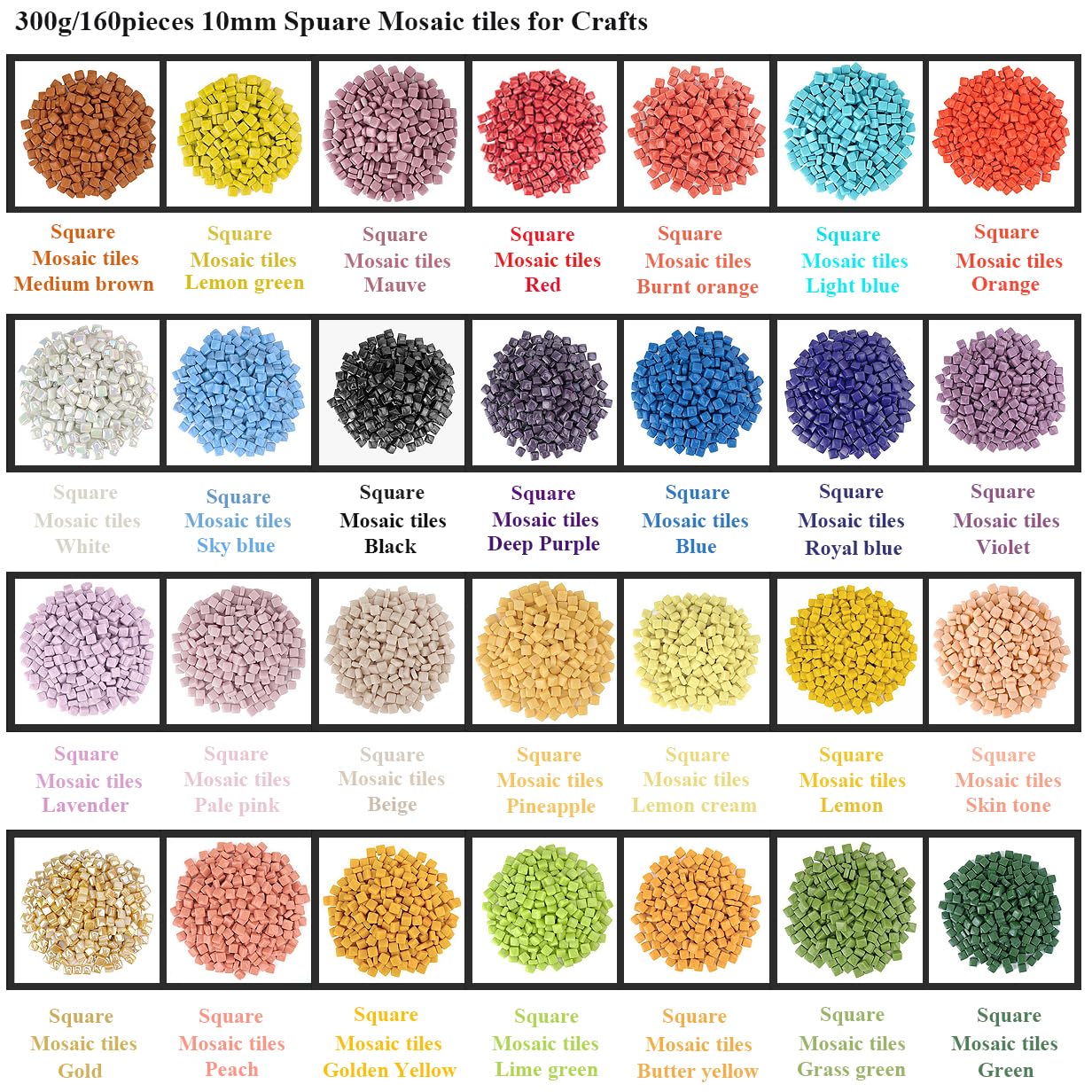 Samjobroad Square Glass Mosaic Tiles for Crafts – 10x10mm Mosaic Pieces, 6mm Thick Fired Glass Tiles, 300g (160 Pieces) for Wall Art,Picture Frames, Mirrors & Home Décor, Sky Blue