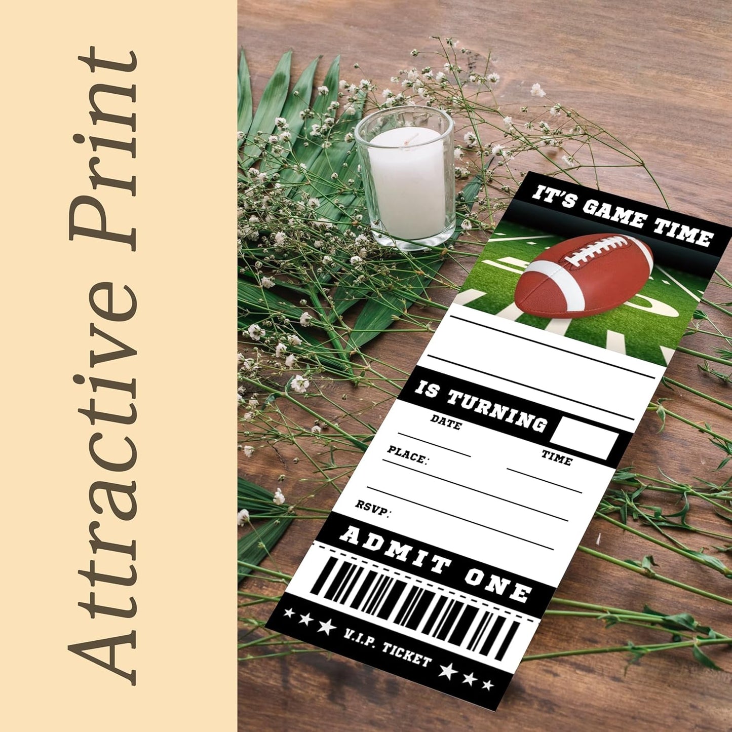 20 Football Game Ticket Invite Cards-Football Birthday Invitation with Envelopes for Teens kids Adults-Sports Birthday Cards-Party Favor & Supplies (3×8 inch)-A14