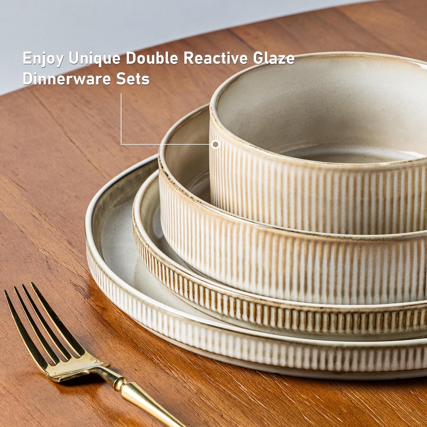 GBHOME Stoneware Dinnerware Sets for 8,Round Reactive Glaze Ceramic Plates and Bowls Set,Highly Scratch Resistant| Dishwasher & Microwave Safe Dishes Set,Service for 8(24pc)