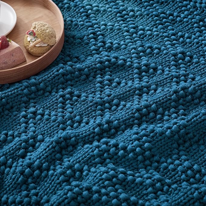 Knitted Weighted Blanket for Adult, Chunky Knit Weighted Throw for Sleep 60"*80" 17lbs, Cooling Breathable Machine Washable Heavy Blanket for Room Decor (Peacock, Queen)