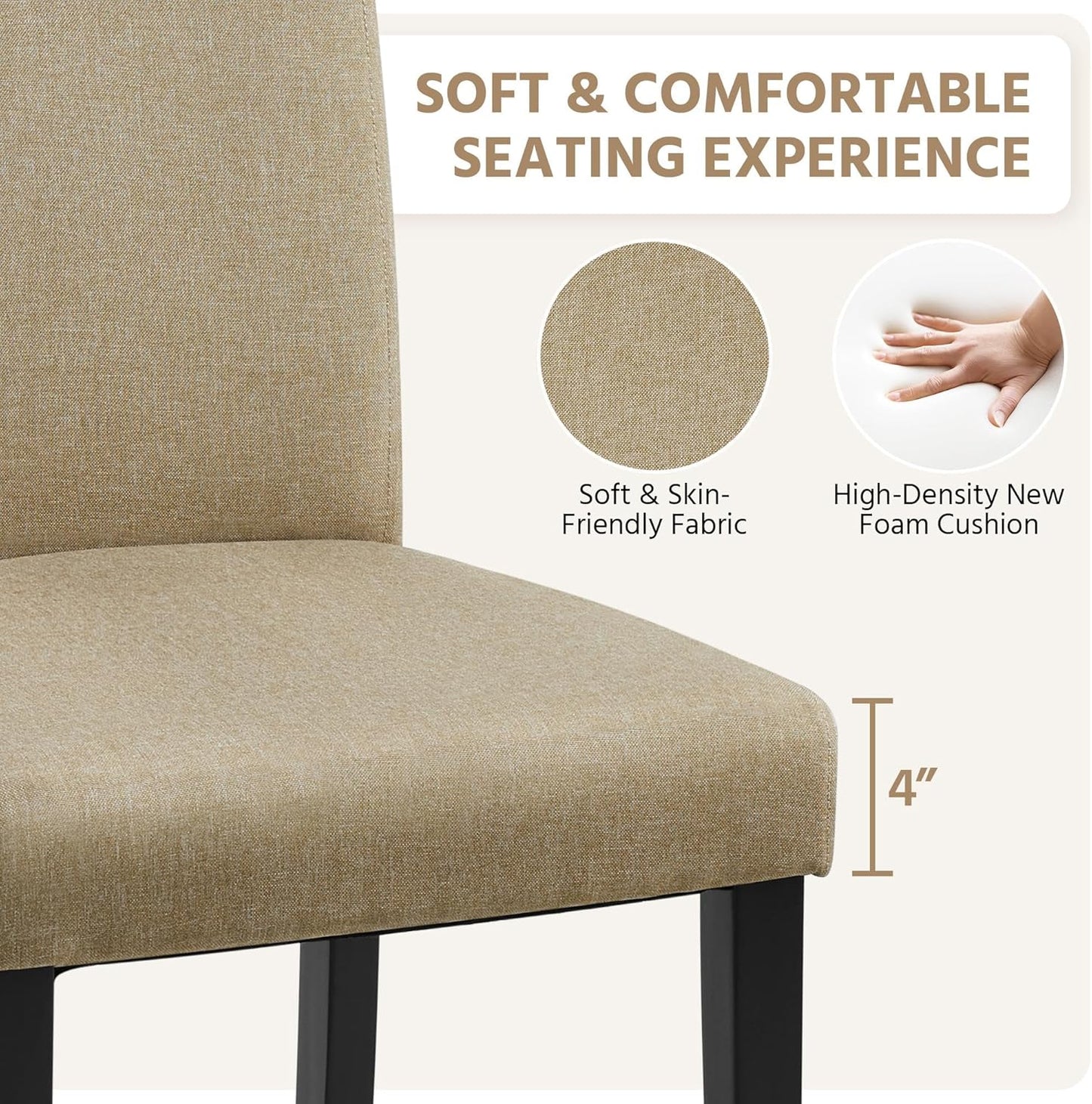 Yaheetech Dining Chairs Set of 6 Fabric Upholstered Parson Kitchen Chairs with Padded Seat and Solid Wood Legs for Dining Room/Restaurant, Khaki