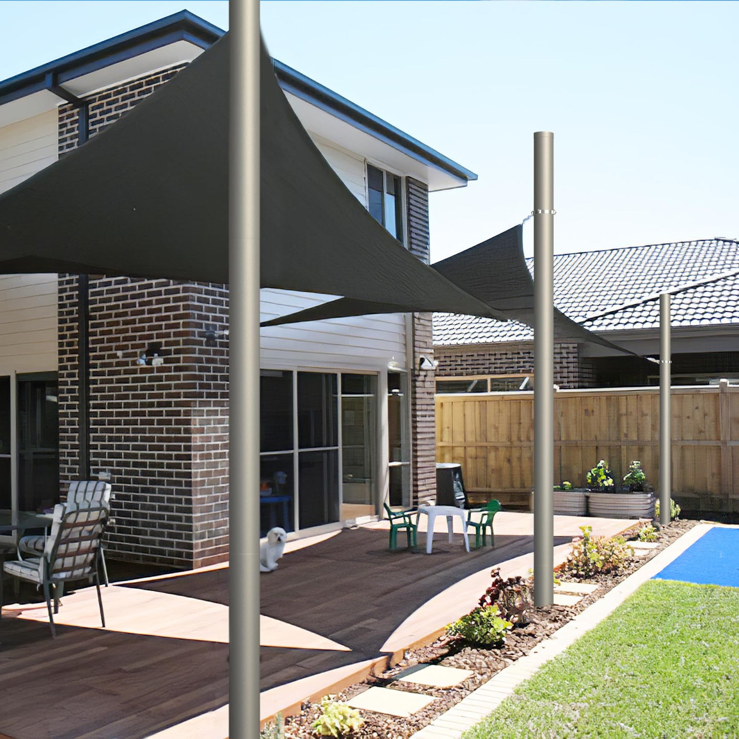 Yakmax Shade Sail Poles, Heavy Duty Sun Shade Poles, Screw in Poles for Sun Shades Outdoor, 12 Ft Sun Shade Sail Poles with D-Clamps, 2.28" Sun Shade Pole Kit for Ground Soil Backyard, 2 Packs