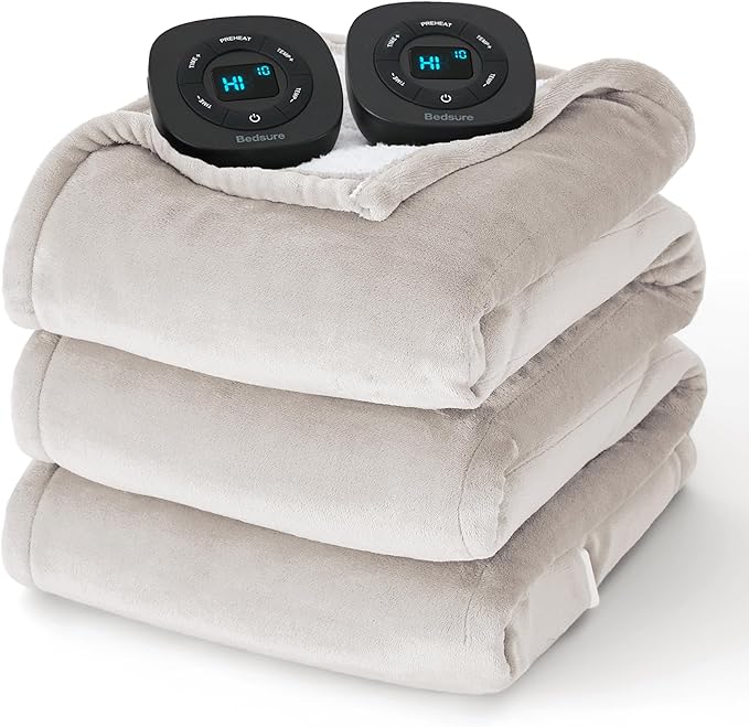 Bedsure Electric Blanket King Size - Dual Control Heated Blanket King Size, Fast Heating with 10 Time Settings & 10 Heat Settings, Warm Gift for Grandma (100x90 inches, Cream)