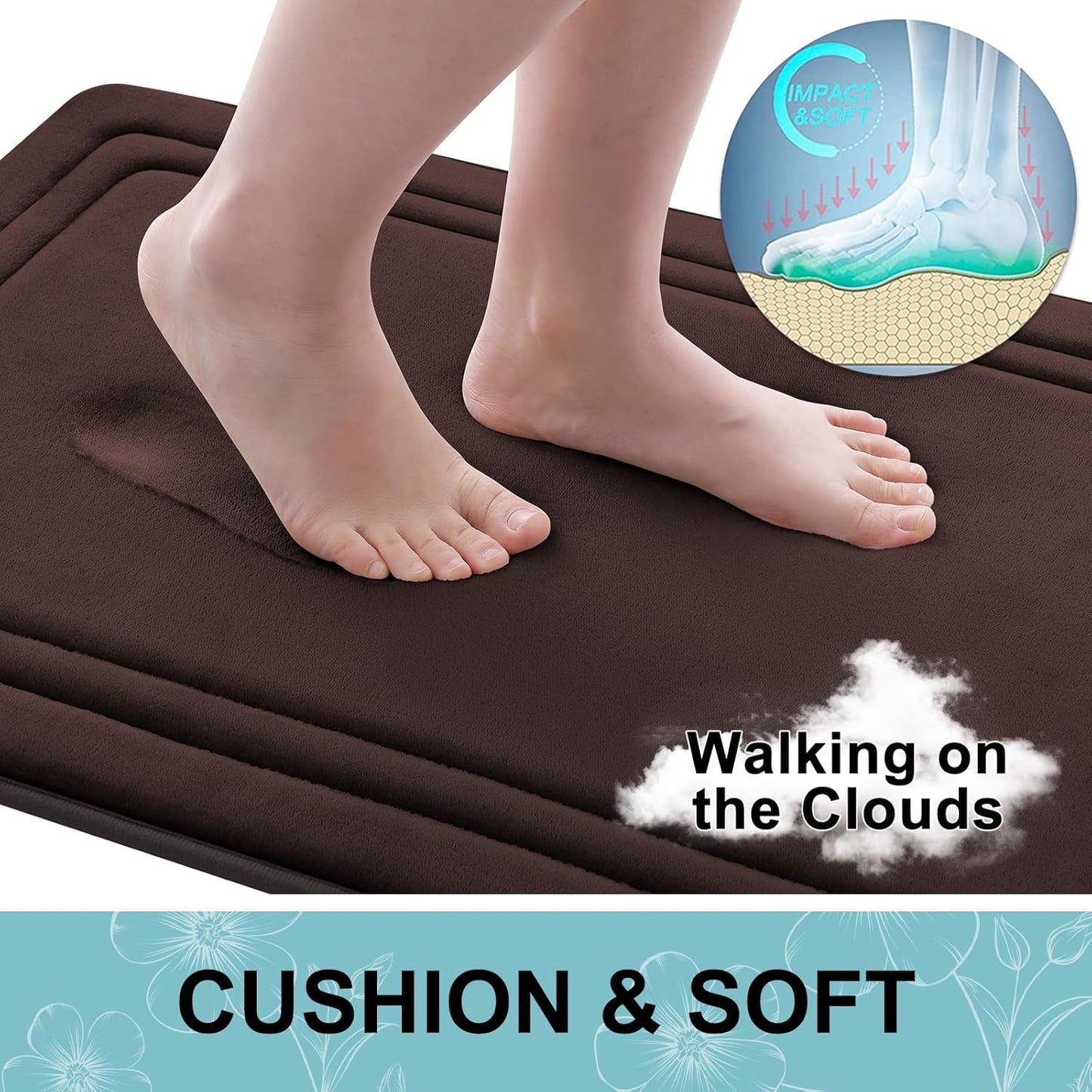 Grandaily Memory Foam Bath Mat Rug 47x17, Ultra Soft, Non-Slip and Absorbent Bathroom Rugs, Machine Wash Dry, Comfortable Bath Carpet for Bathroom Floor, Tub and Shower, Brown