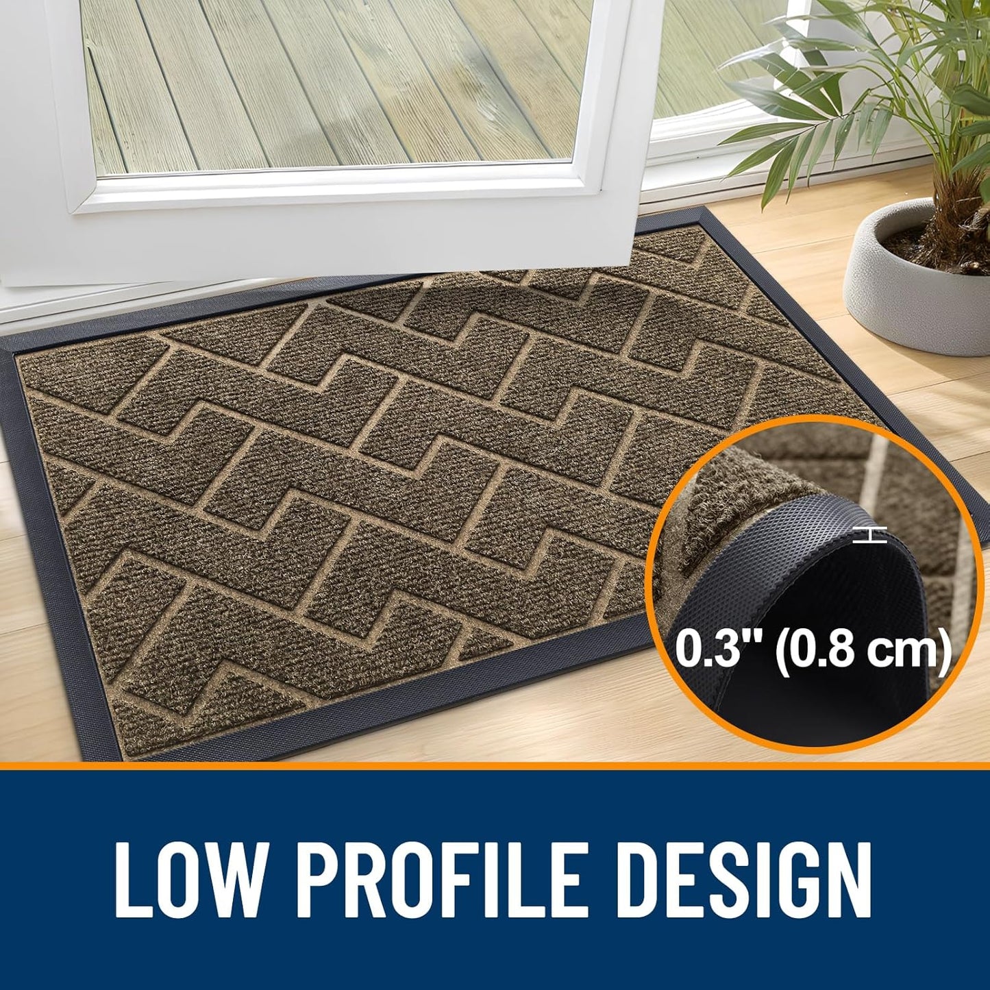 OLANLY Front Door Mat Indoor Outdoor Entrance, Waterproof All-Season, All-Weather Doormat, Sturdy Natural Rubber, Low Profile, Easy Clean Patio Porch Entryway Mat, Herringbone Brick (Brown, 47x17)