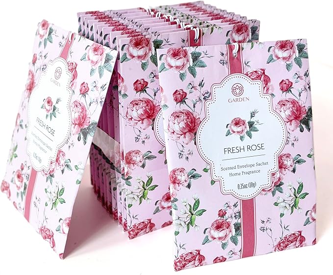 Scented Sachets - 12 Pack, Long-Lasting Home Fragrance Sachet Bags, Large Fresh-Scented Packets, Sachets for Drawers and Closets (Fresh Rose)