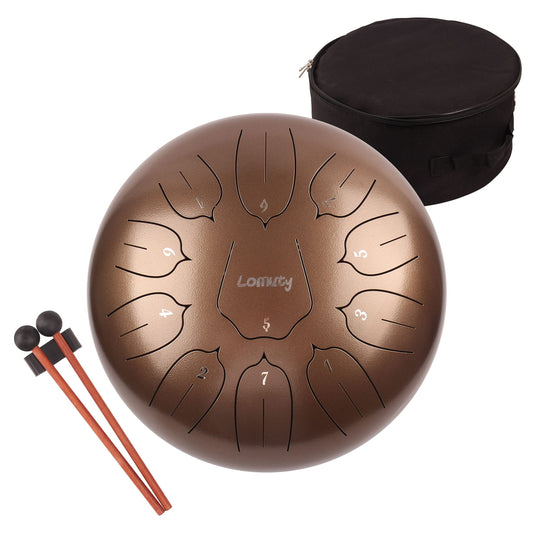 LOMUTY Steel Tongue Drum 12 Inch 11 Notes for Adults - Ethereal Metal Instrument for Meditation & Yoga with Music Book, Mallets