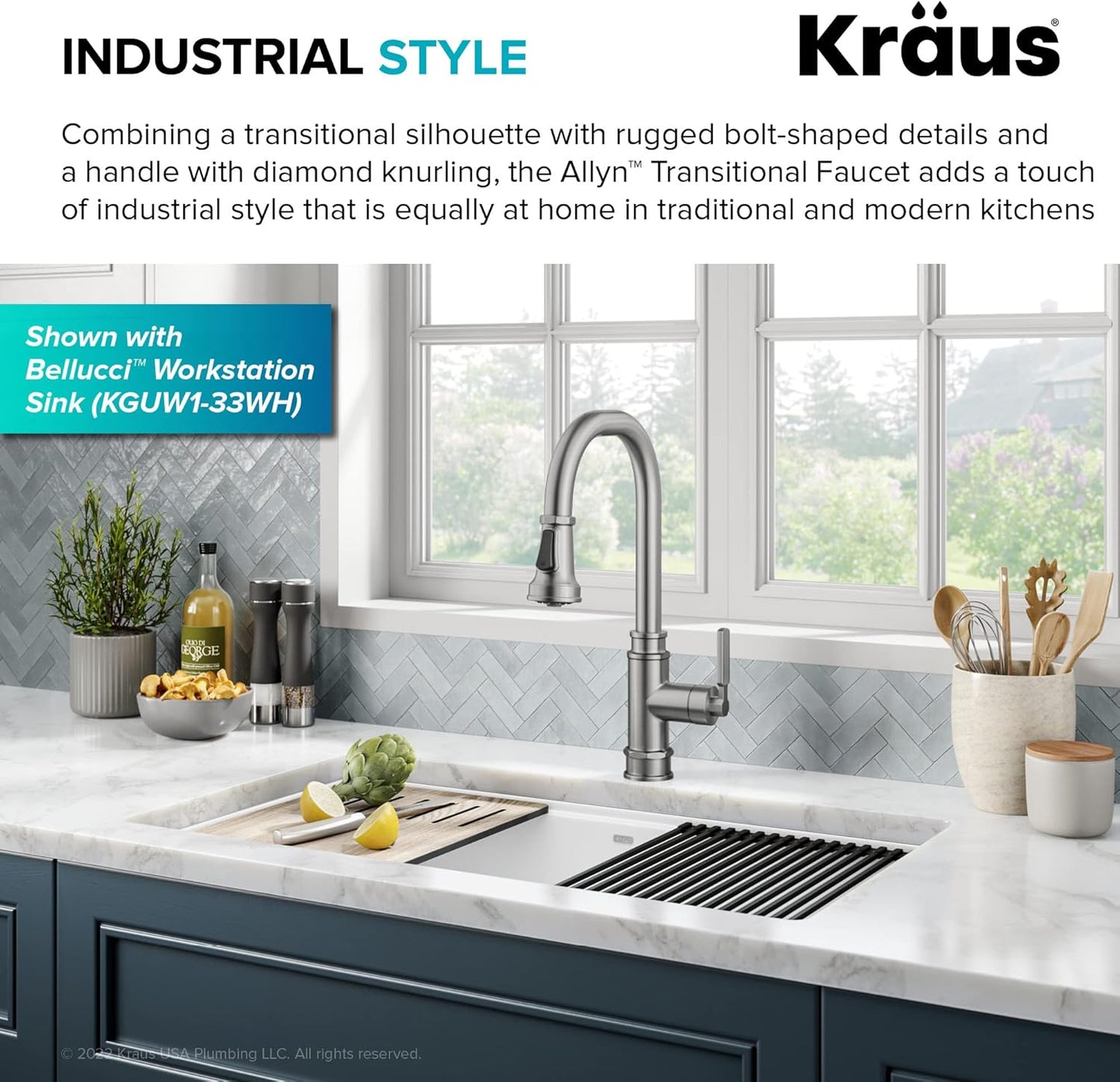 KRAUS Allyn Transitional Industrial Pull-Down Single Handle Kitchen Faucet in Spot-Free Stainless Steel, KPF-4101SFS