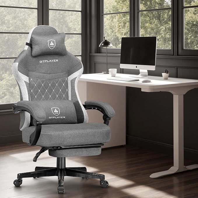 GTPLAYER Gaming Chair, Fabric Computer Office Chair with Pocket Spring Cushion, Ergonomic Office and Gaming, Video Gaming Chair with Linkage Armrests, High Back Desk Chair with Adjustable Recliner