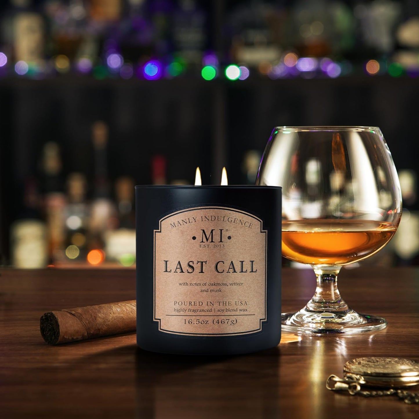 Manly Indulgence Last Call Scented Candles for Men, 2 Wick, 16.5 oz, Premium Soy Blend Wax, 60H Burn, Candles for Home Scented - Made in The USA