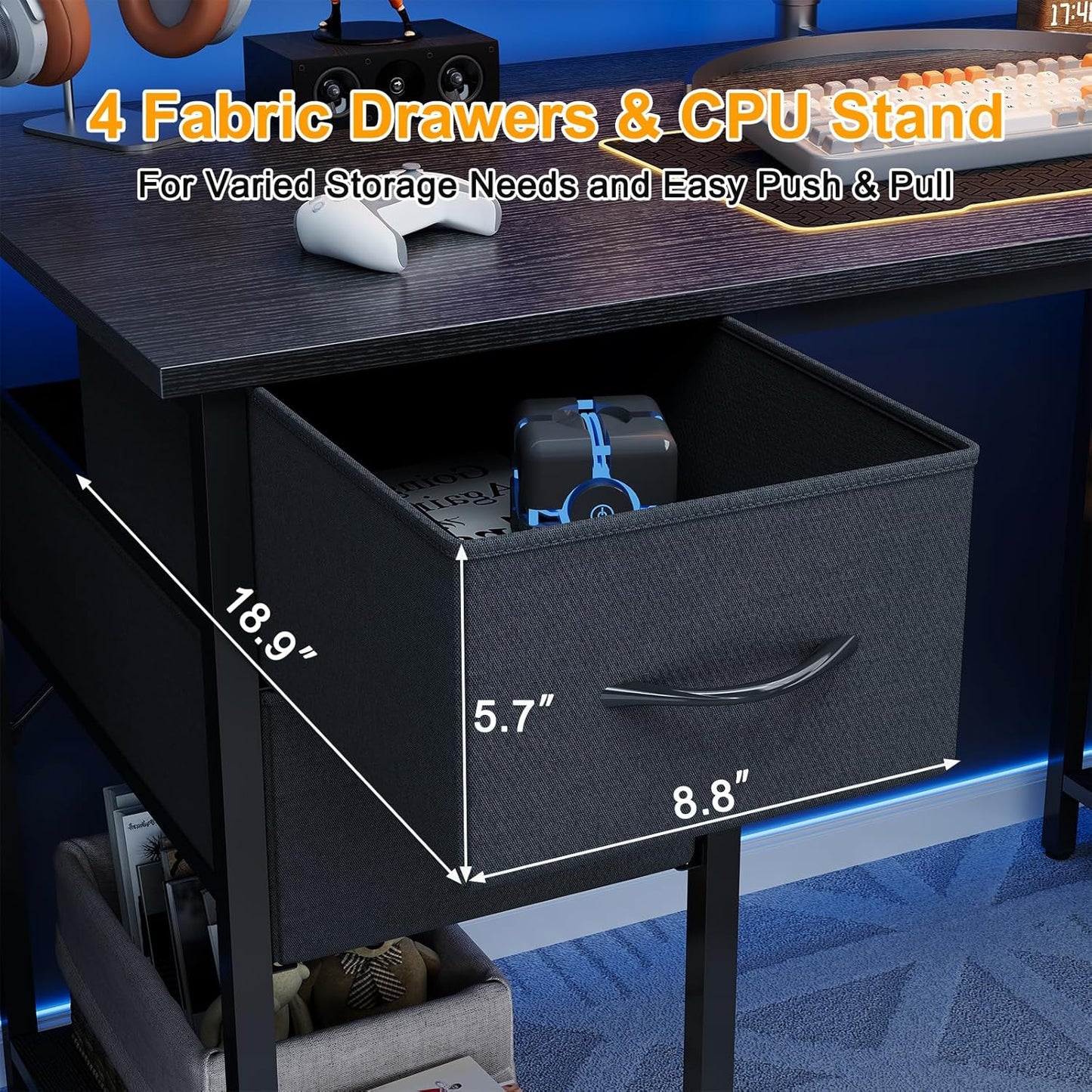 Computer Desk with 4 Drawers, 47 Inch Office Desk with Storage, Gaming Desk with CPU Shelves, Writing Desk Work Desk for Home Office, Study, Bedroom, Work from Home, Black
