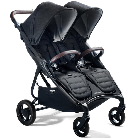 Valco Baby - Trend Duo Double - Side by Side Double Stroller for Newborn and Toddler - Easy Compact Fold, Multi-Position Recline, Large Canopy Infant Twin Stroller 2025 (Night Black)