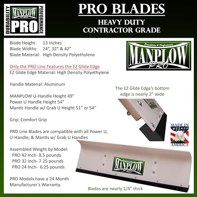 MANPLOW PRO Snow Pushers (U-Handle, 24")