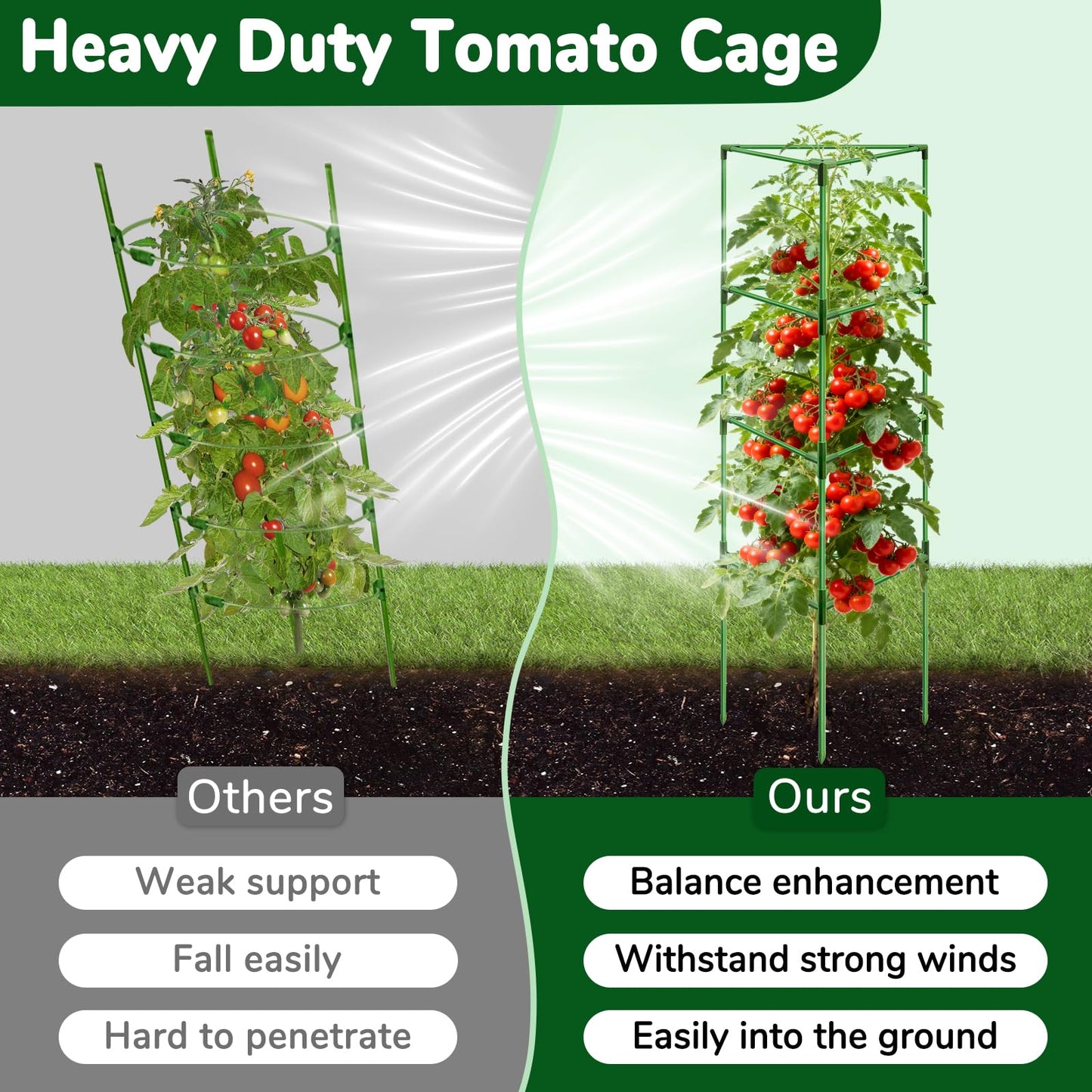 ZeeDix 65 Inch Tall Tomato Cages for Garden, 2 Pack Heavy Duty Large Plant Support Stakes for Heavy Climbing Vegetables, Adjustable Tomato Trellis for Pots & Outdoor Raised Garden Beds