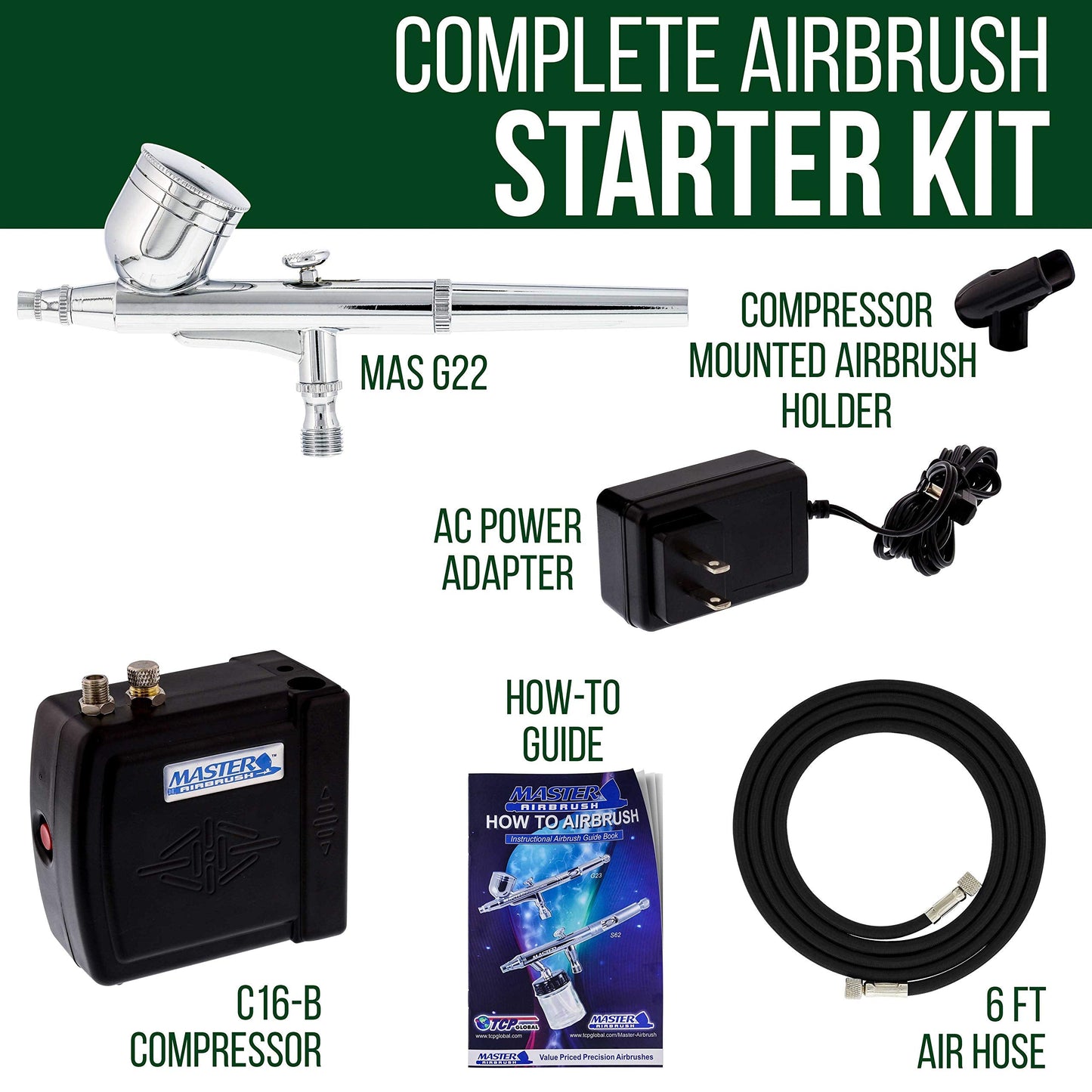 Master Airbrush Multi-Purpose Air Brush Kit with Mini Air Compressor, Gravity Feed Airbrush & Guide Book - Portable Airbrush Kit with Compressor for Nail Art, Miniature Painting Model Cars & Crafts