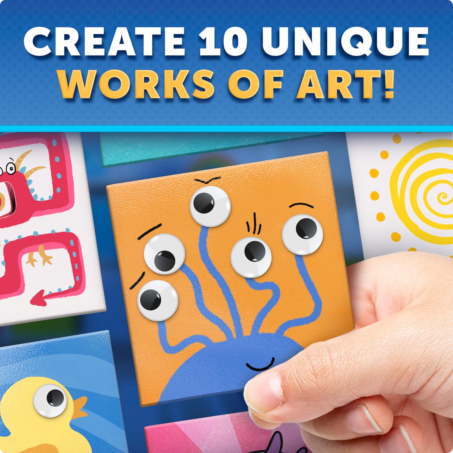 Blue Marble Magnetic Tile Art Craft Kit - Paint Your Own Magnetic Mini Tiles, Includes 10 Tiles, Magnets, 6 Paints, Brush, Googly Eyes & Transfer Stickers, Magnet Art Kit, DIY Magnets for Kids