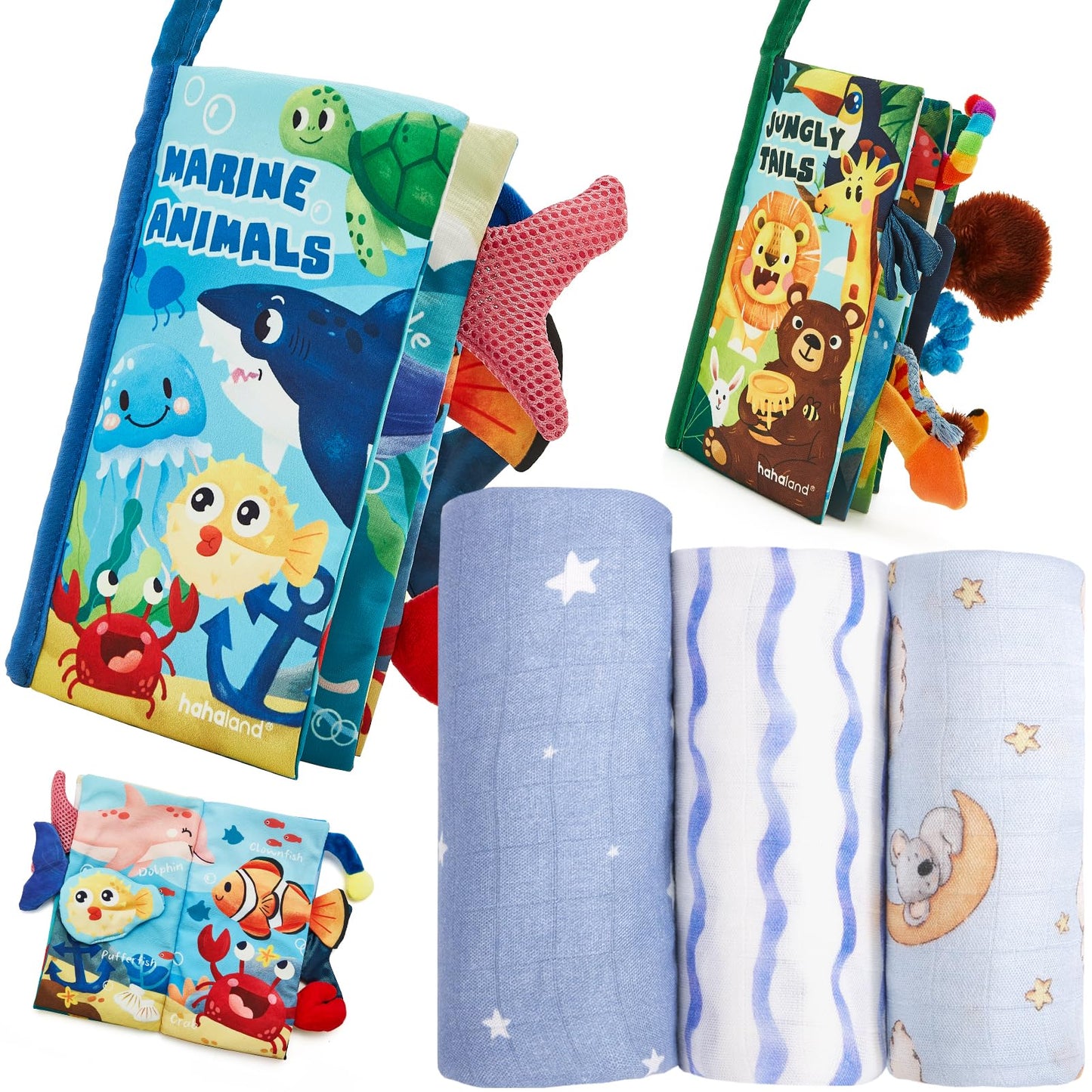 hahaland Baby Books and Bamboo Muslin Swaddle Blankets - Baby Boy Gifts Newborn Essentails