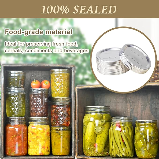 100 PCS Canning Lids Regular,2.76in Regular Mouth Mason Lids,Ball Jar with Lids with Leak proof Airtight Seal Rust Proof Split,Regular Mouth Mason Jars Food Grade,Canning Food DIY