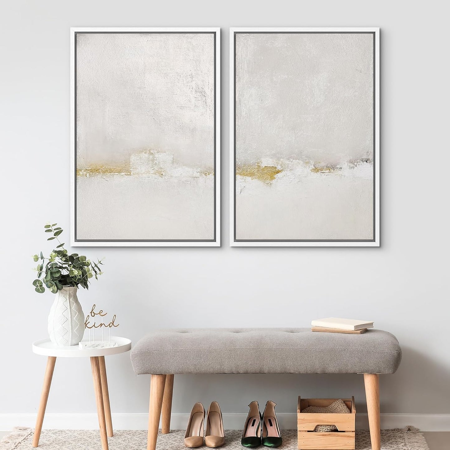 SIGNWIN Framed Canvas Print Wall Art Pastel Grunge Gray Landscape Abstract Shapes Illustrations for Living Room, Bedroom, Office - 16"x24"x2 White
