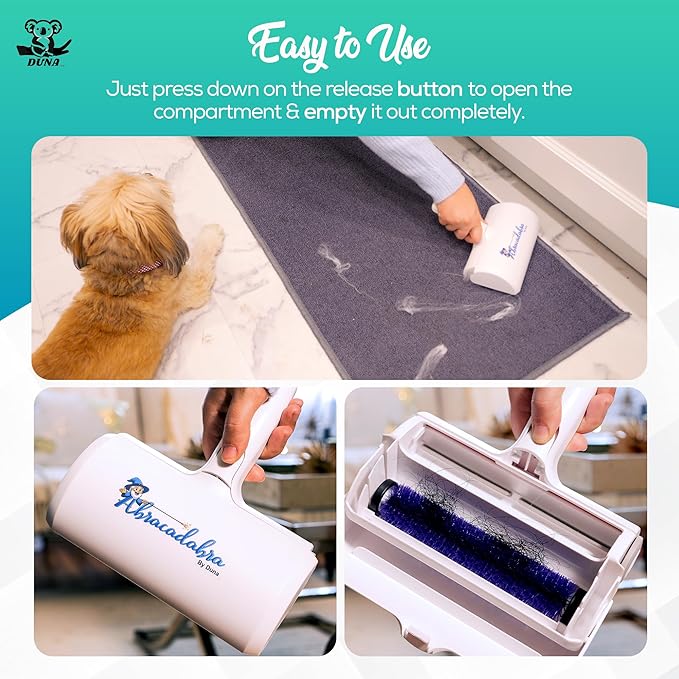Duna Abracadabra Washable Pet Hair Remover Brush – Dog & Cat Hair Roller for Furniture, Carpet, Clothes & Bedding | Washable, Eco-Friendly Fur Remover with Cleaning Mat for Home & Travel