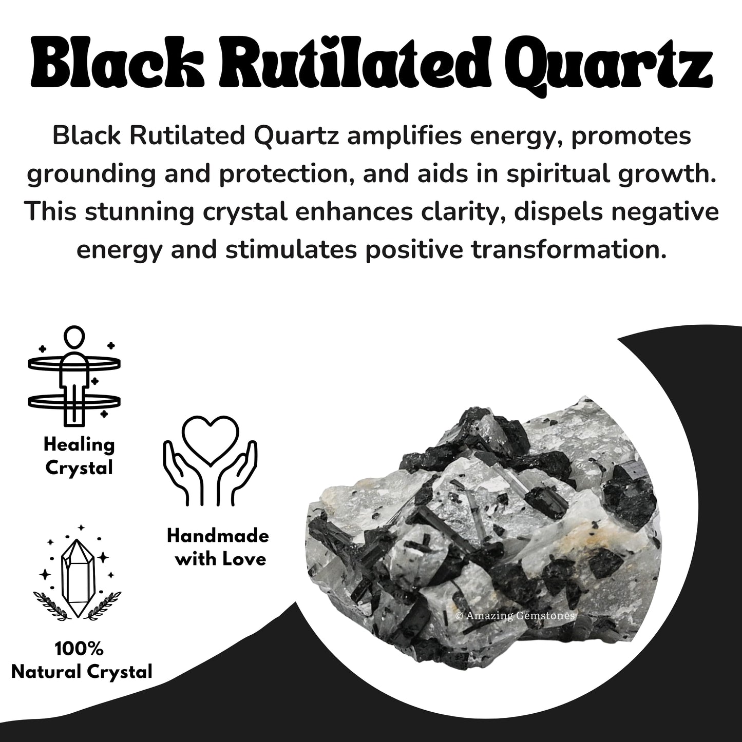 Amazing Gemstone Black Rutilated Quartz Raw Crystals and Healing Stones, Natural Rocks for Tumbling and DIY (1 Piece)