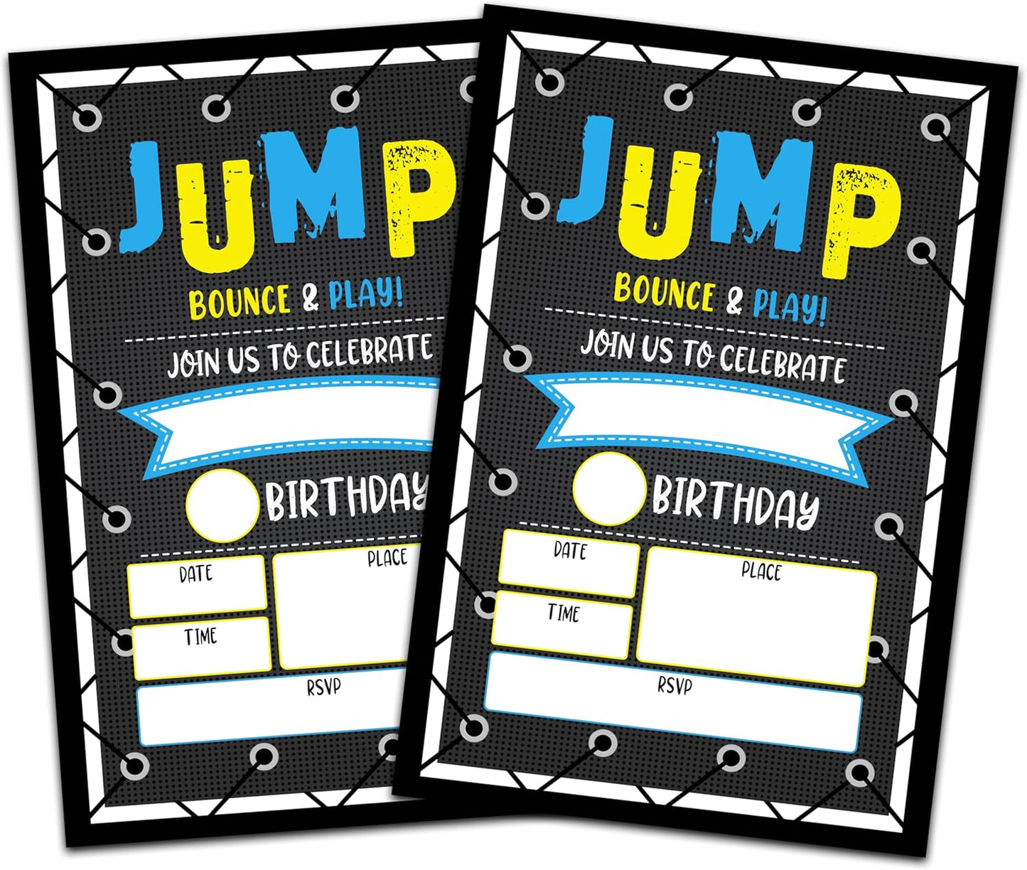 CLIRBE Trampoline Jump Birthday Party Invitations, Birthday Invitations For Boys, Kids Boy Birthday Invitation, 20 Invitations with 20 Envelopes - E03