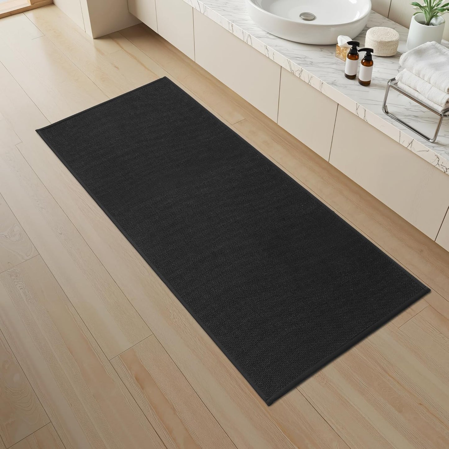 Mecko Bath Mat, Ultra Absorbent Quick Dry Bathroom Floor Mats-Upgraded Thin Cozy Cloth Bathroom Mat(Black,24"x48")