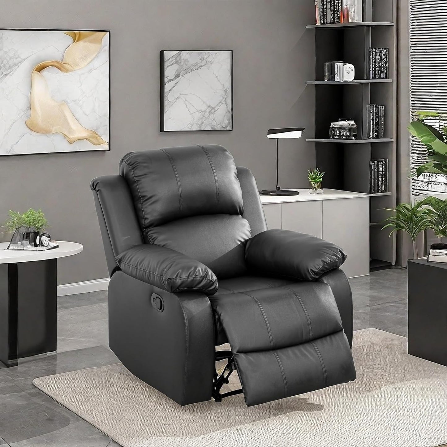 Leather Recliner Chair, Recliner Home Theater Seating, Electric Reclining Chair for Adult, Breathing Chair for Living Room, Black