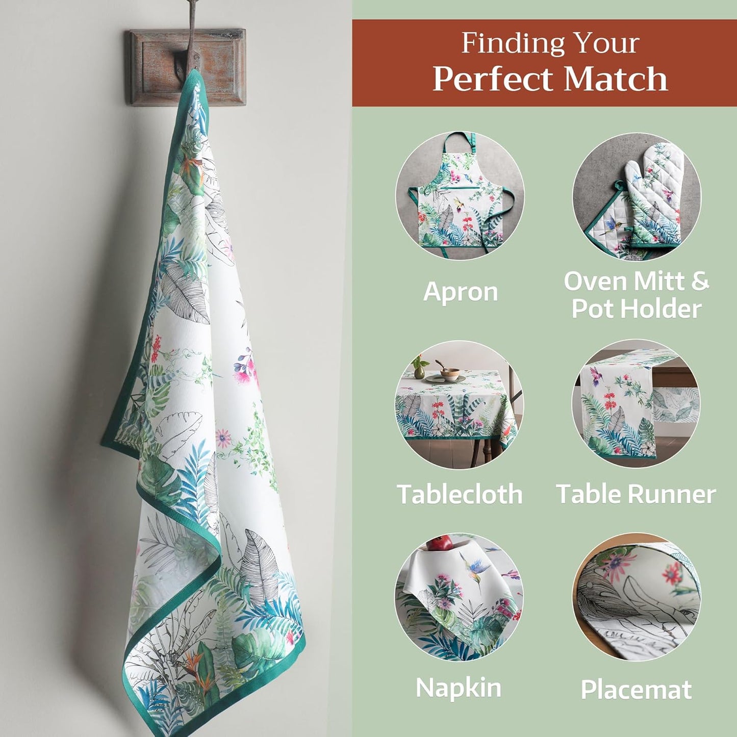 Maison d' Hermine Kitchen Towels Set of 3 100% Cotton 27.50" x 20" Reusable Cloth Tea Dish Towels Absorbent with Hanging Loop for Kitchen, Home, Dining, Cocktail Parties Spring/Summer (Tropiques)