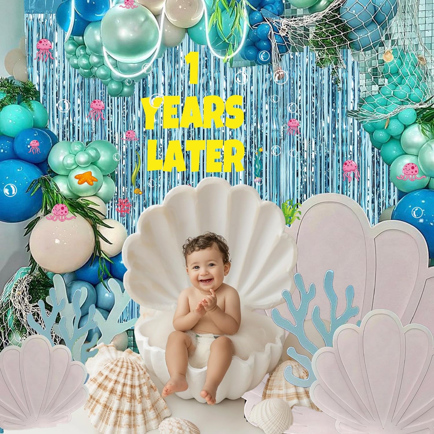Custom Age Numbers 25 Years Later Birthday Banner Under The Sea Party Decorations – Whats Funnier Than 24 25th 10th Birthday Decorations,Bubble Jellyfish Coral Stickers And Fringe Curtains Backdrop