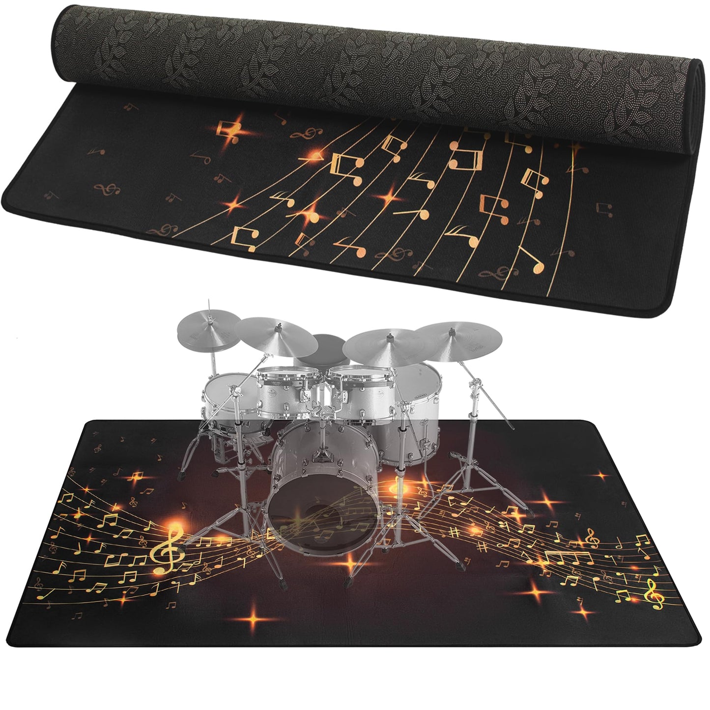 Drum Rug, 4 Ft x 5 Ft Drum Mat Drum Carpet Music Rug with Non-Slip Bottom, Soundproof Electrical Drum Pads for Drummers, Musical