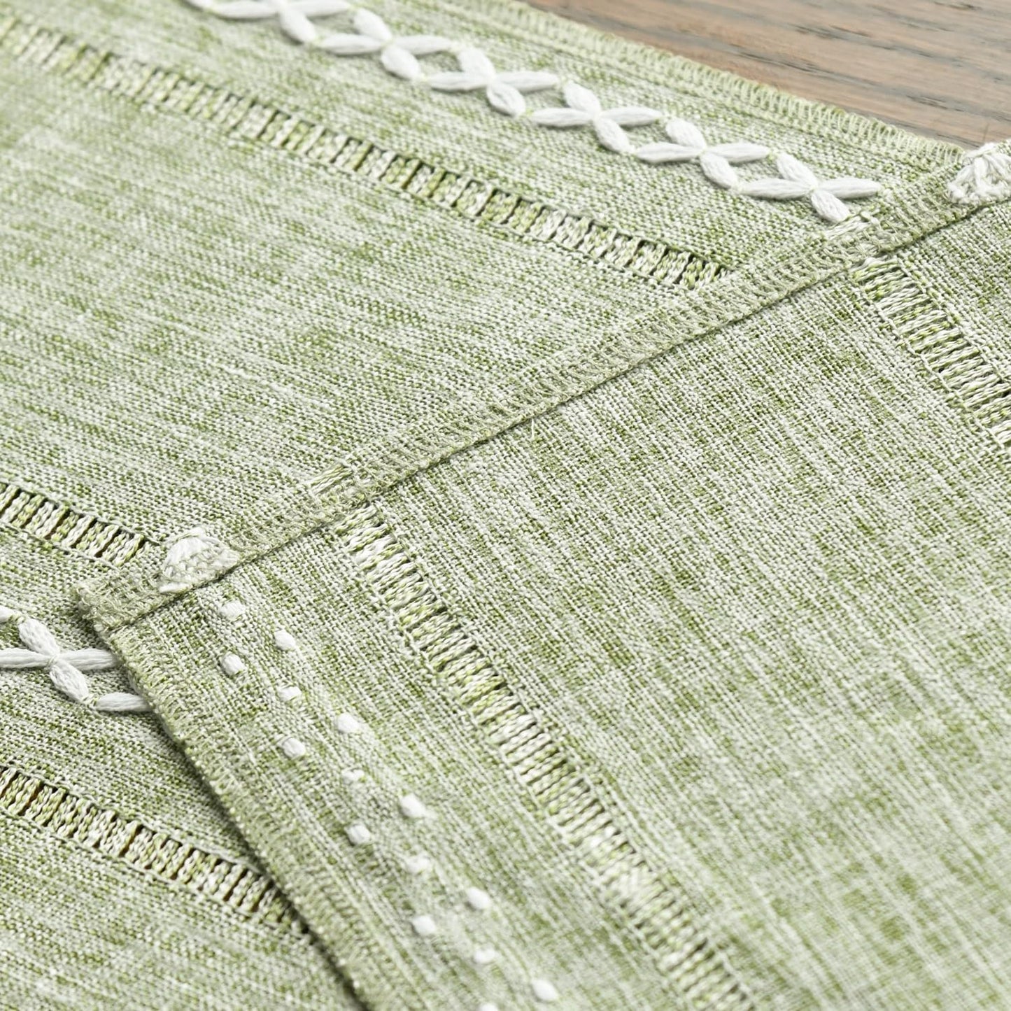 Artoid Mode Sage Green Rustic Cotton Linen Table Runner, Seasonal Embroidered Hollow Kitchen Dining Table Decoration for Home Party Decor 13x36 Inch