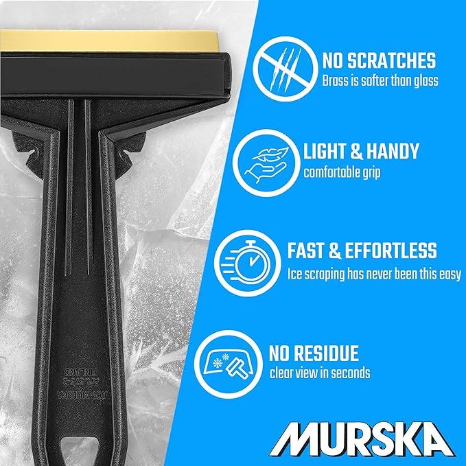 Car Ice Scraper Brass Blade - Fast, Effortless, efficient & Easy - Brass Ice Scrapers for Car Windshield Ice Scraper - Brass Ice Scraper for Car - Original Murska from Europe - Winter A054 Black