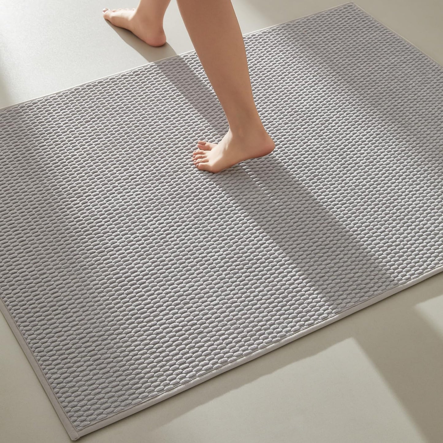 Large Bathroom Rugs Non Slip Washable Bath Rugs Super Absorbent Bathroom Rug Thin Quick Dry Low Pile Bath Mats, Light Grey 36"x60"