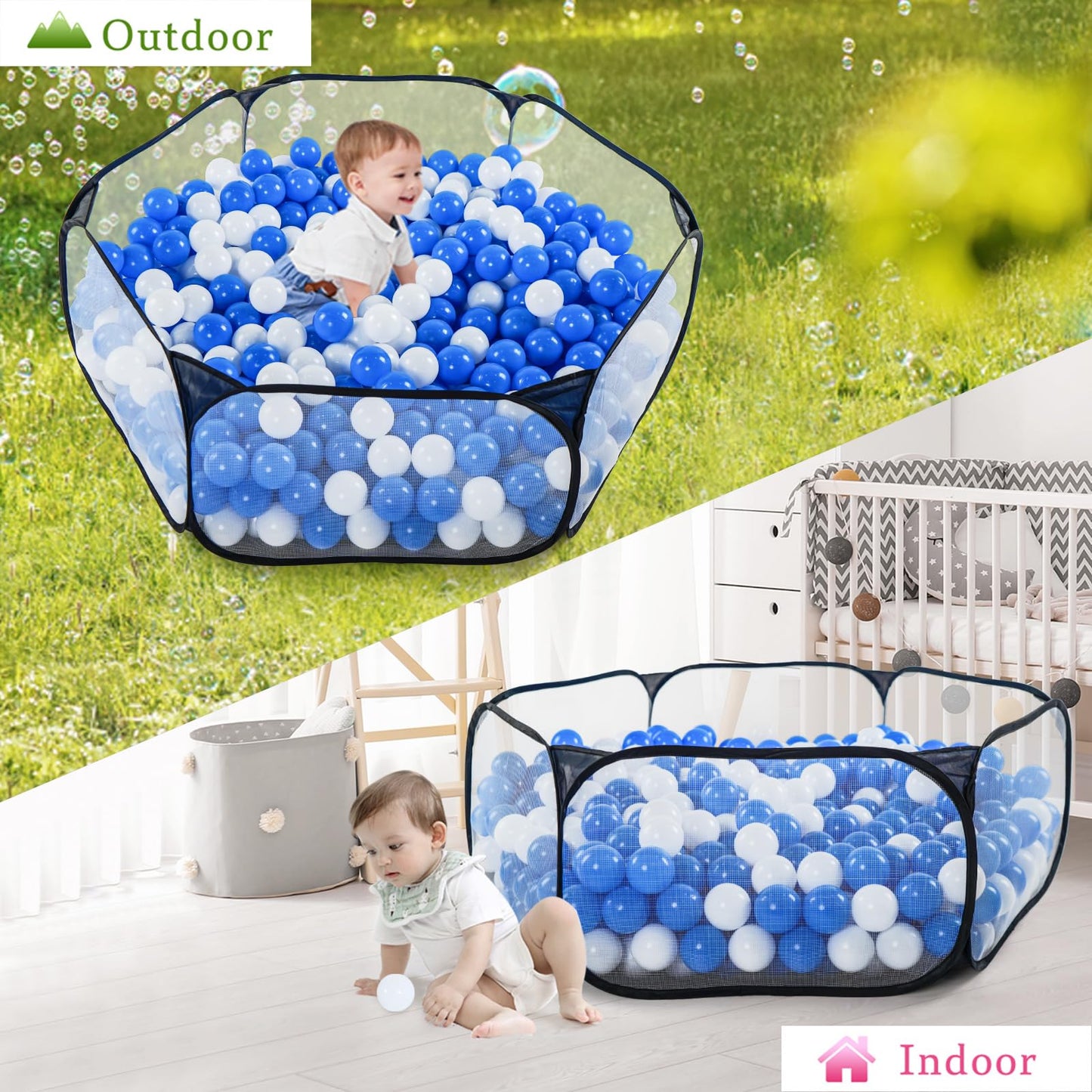 STARBOLO Kids Ball Pit Play Tent, Children Ball Pit Tent Foldable Ball Pits for Toddlers Ball Pool Crawl Fence Indoor Outdoor for Boys Girls,Balls Not Included (Black)
