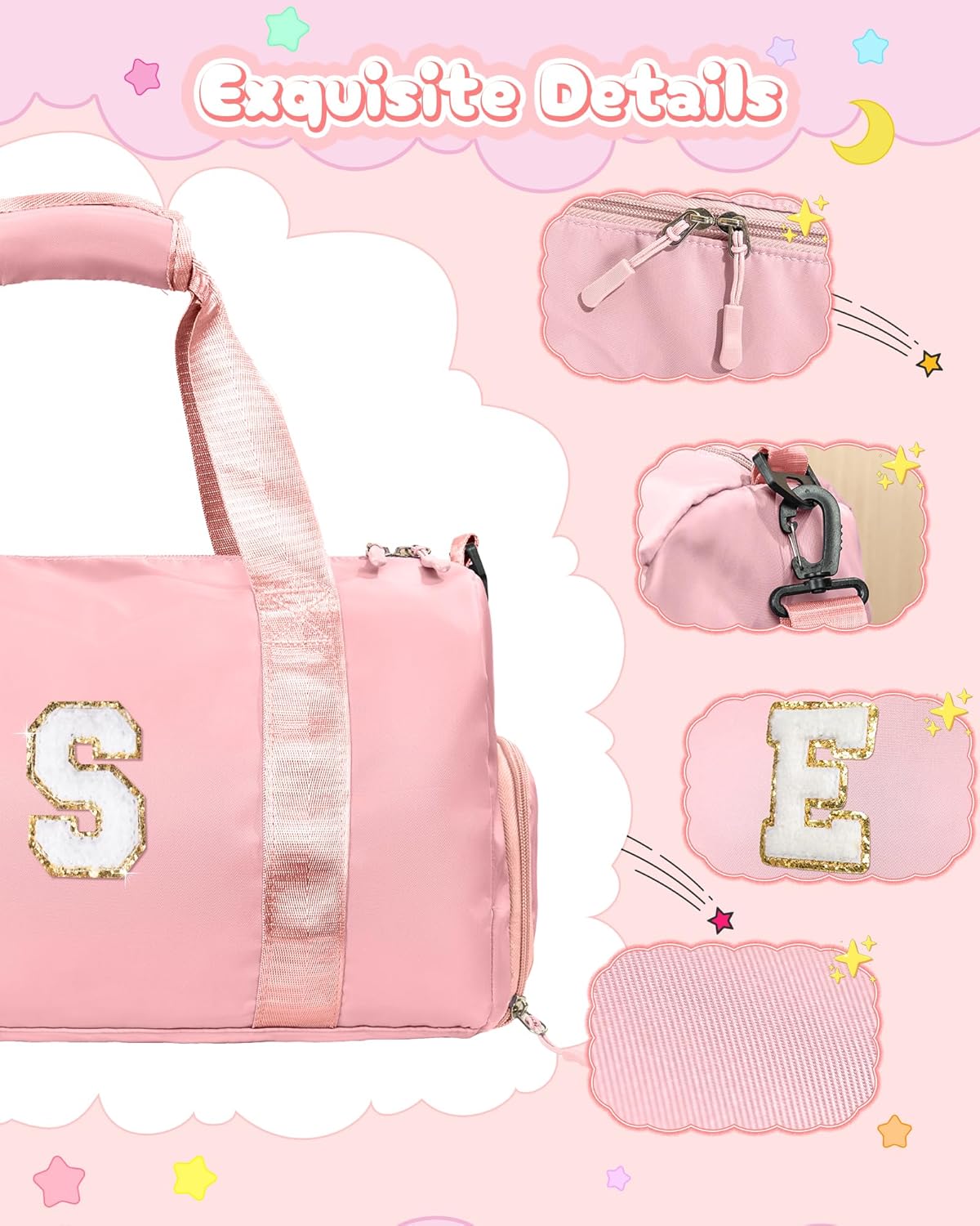 Easter Basket Stuffers Gifts for Kids-Girl Gym Bag with Shoe Compartment, Kid Personalized Weekender Overnight Bags, Initial Travel Tote with Makeup Pouch, Valentines Day Gift (Letter P)