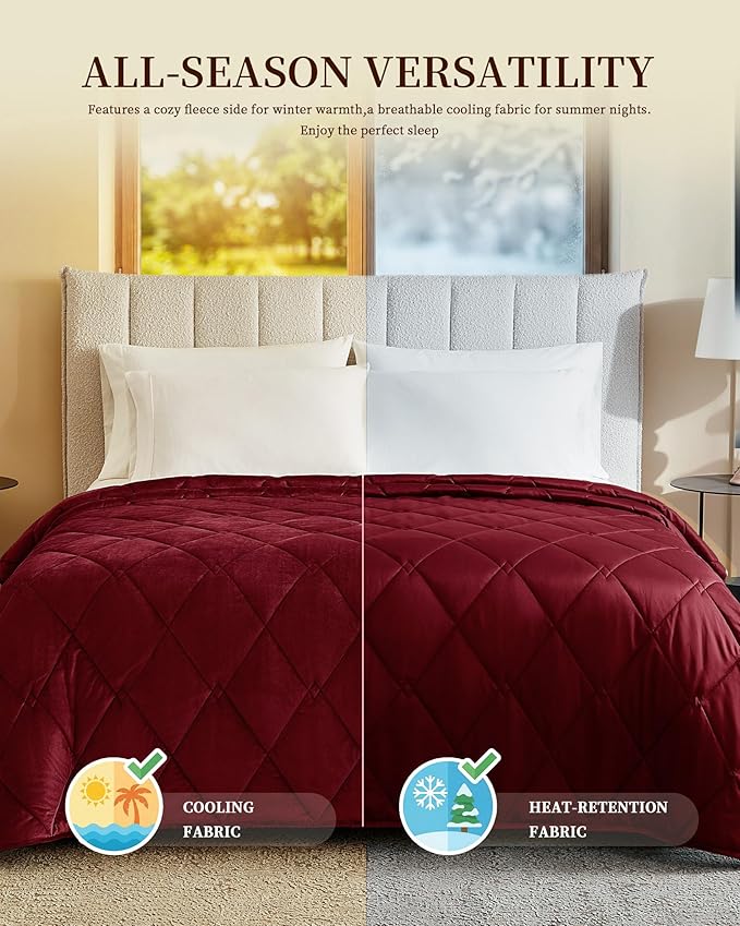 L'AGRATY Queen Size Weighted Blanket for Adults 20lbs, 60"x80" — Cooling Breathable Heavy Blanket with Glass Beads for Sleeping Perfect for Hot Sleepers & Couples Machine Washable All-Season Wine Red
