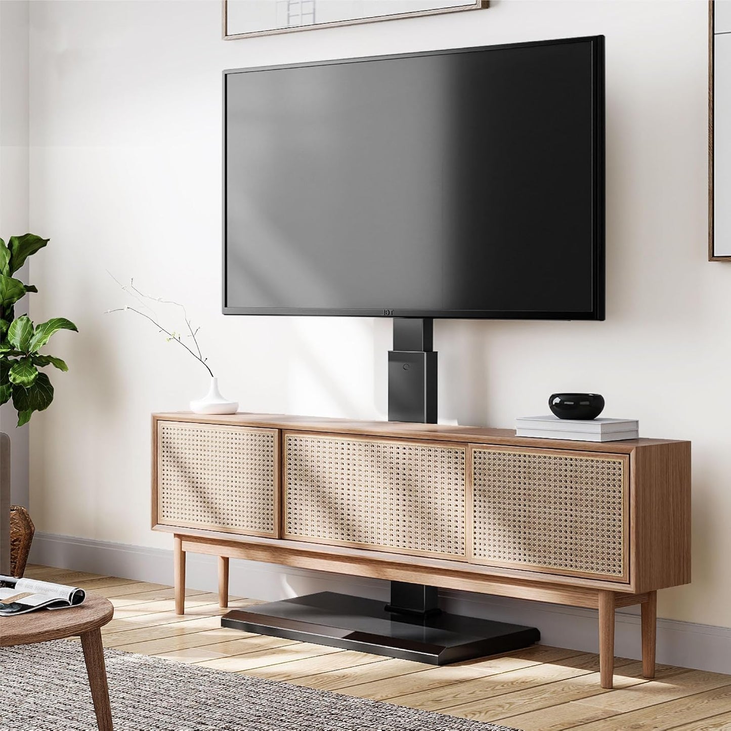 FITUEYES Iron Base Universal Floor TV Stand with Swivel Mount for 32-65 Inch LED LCD OLED Plasma Flat Panel or Curved Screen TVs Height Adjustable with Wire Management (Black)