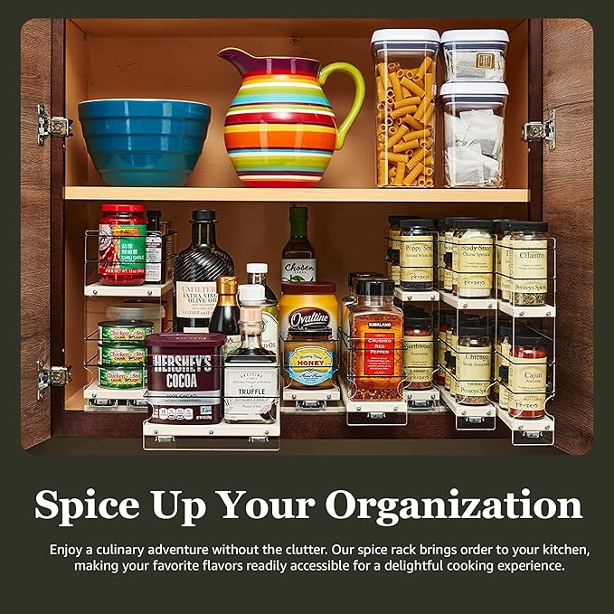 Vertical Spice - Large Pullout Sliding Spice Rack Organizer - 2 Individual 2 Tier Drawers - Premium Rolling Seasoning Holder/Caddy for Hidden Pantry Storage - Made in USA (6.9''W x 12.25" H x 10.6''D)