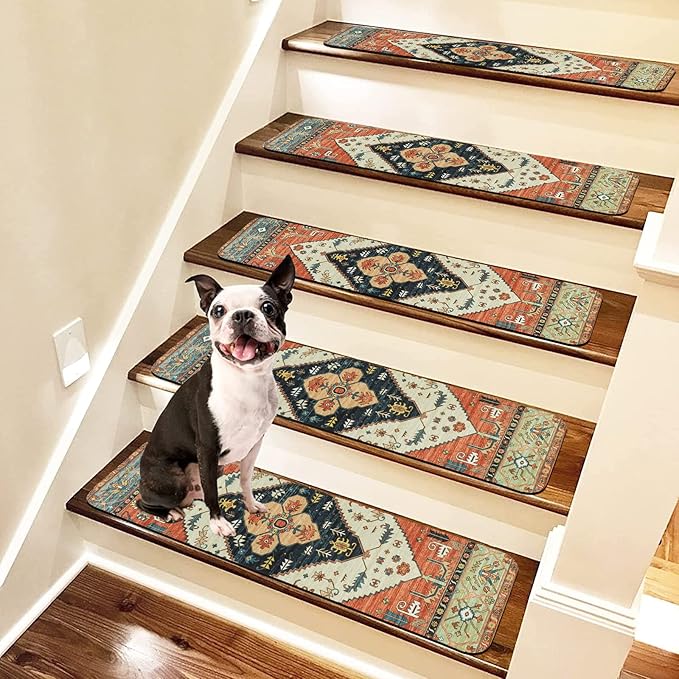 OJIA Extra Non-Slip Carpet Stair Treads for Wooden Steps Set of 4, 30"X8" Rubber Indoor Stair Runner Slip Resistant Stair Rugs Safety Mats for Dogs, Kids & Elders, Stairway Grip Step Treads