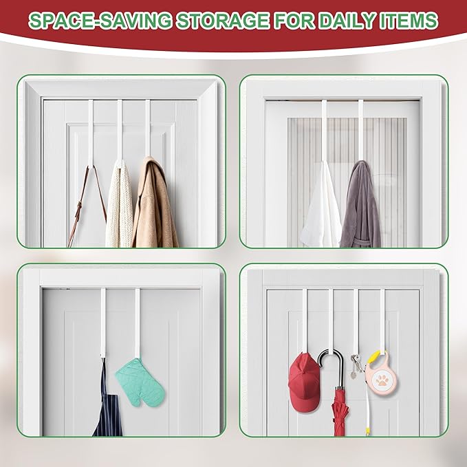 15" Reversible Wreath Hangers for Front Door, Fit Most Doors up to 1-3/4", Heavy Duty Steel Over The Door Hooks Hold up to 80 LBS for Holiday Christmas & Halloween Wreaths, Indoor Decor (White, 2 PCS)