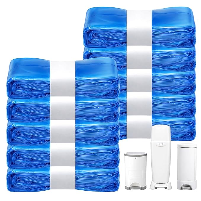 Compatible with Diaper Genie Pails Diaper Pail Refills | 10 Pack Continuous Long-Roll Lemon-Scent Refills | Leak-Resistant Odor-Blocking Diaper Disposal Bags | Easy Cut & Tie System