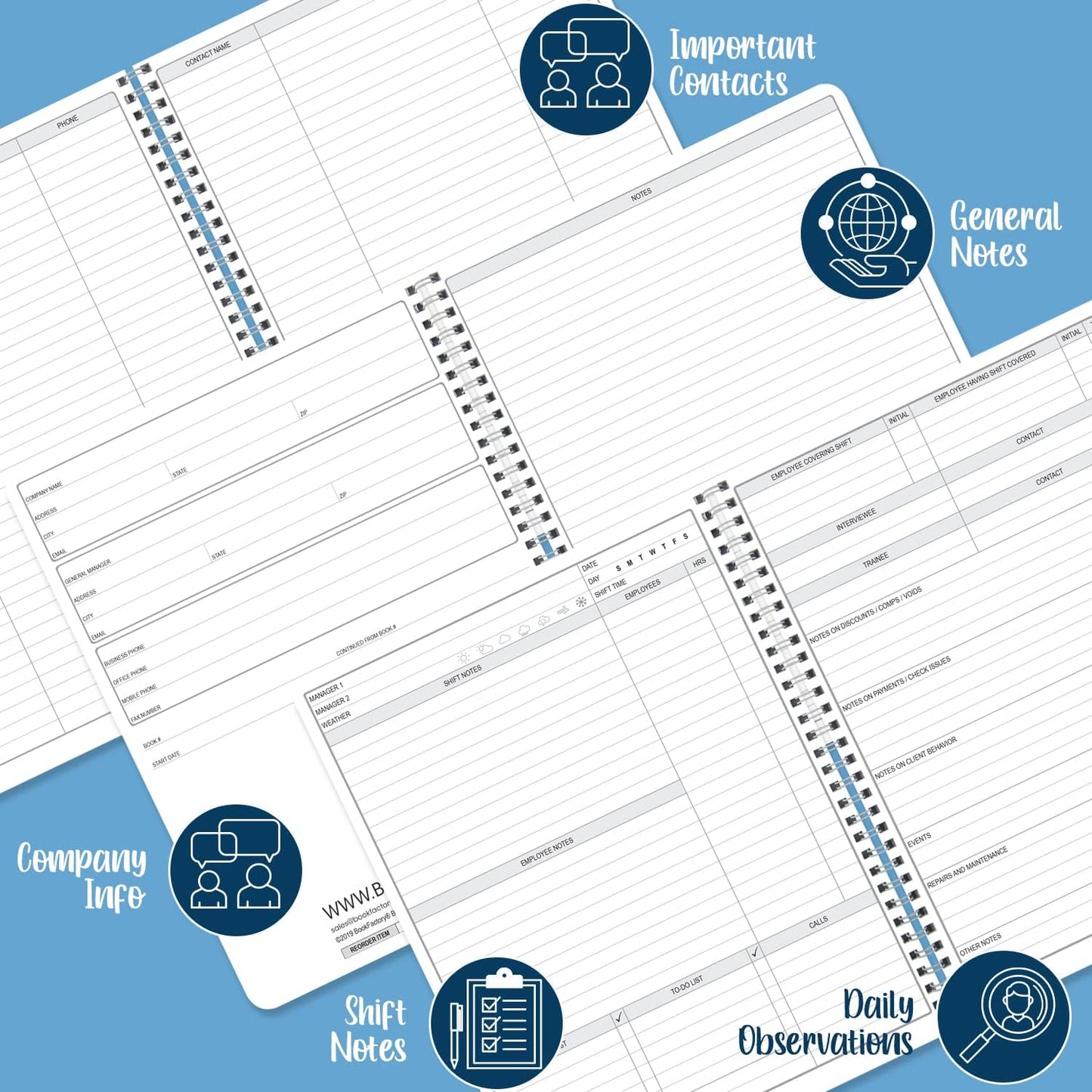 BookFactory Manager Notebook Manager's Log Book Planner Management Logbook - Wire-O, 100 Pages, 8.5'' X 11'' (Made in USA)