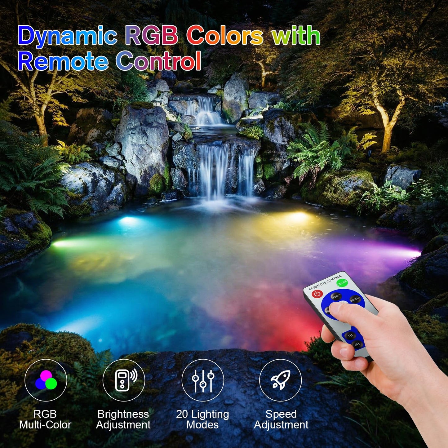 POPOSOAP 6-Head RGB Underwater Pond Lights, IP68 Waterproof LED Lights with Remote Control, Timer & Memory Function Fountain Lights for Pond Fountain Waterfall Aquarium Pool Outdoor Decoration