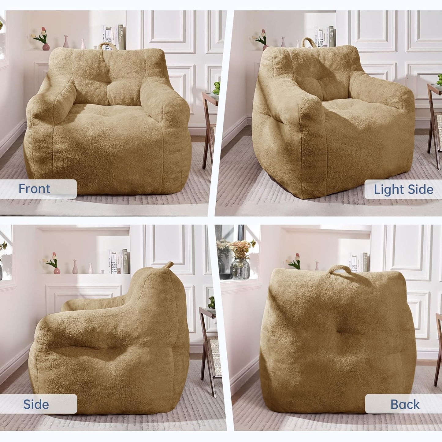 Comfy Chair Bean Bag Chairs for Adults, 3FT Bean Bag Couch Loungers for Teens & Kids, Comfy Memory Foam Bean Bag Chair Filled for Bedroom, Livingroom, Dorm (Khaki)