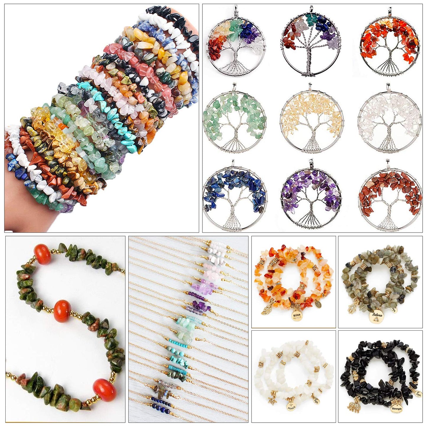 500 pcs Natural Chip Stone Beads, Jungle Agate 5-8 mm Irregular Gemstones Healing Crystal Loose Rocks Bead Hole Drilled for Jewelry Making Bracelet